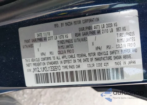 2018 Mazda Mazda6 Sport from USA, damaged, VIN JM1GL1UM3J1332910